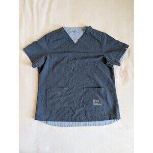 FIGS Reversible Scrub Top Womens Large Blue V-Neck - Dark Harbor / Dusty Blue